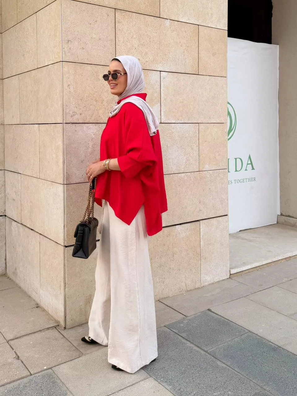 Red flowy blouse