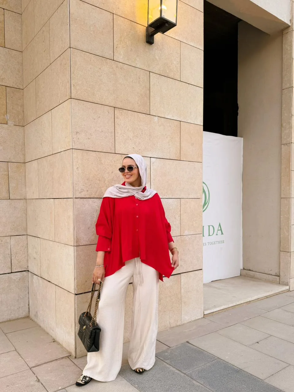 Red flowy blouse